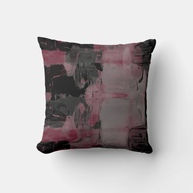Burgundy Bordeaux Gray & Black Artistic Abstract T Throw Pillow (Front)