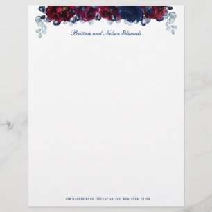 Burgundy Bordeaux Sapphire Peony Floral 2 Letterhead