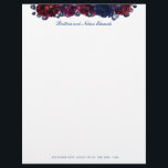 Burgundy Bordeaux Sapphire Peony Floral Letterhead<br><div class="desc">A watercolor floral letterhead stationery featuring watercolor-painted sapphire blue and burgundy peonies with navy blue eucalyptus greenery.</div>