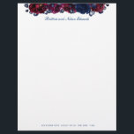 Burgundy Bordeaux Sapphire Peony Floral Letterhead<br><div class="desc">A watercolor floral letterhead stationery featuring watercolor-painted sapphire blue and burgundy peonies with navy blue eucalyptus greenery.</div>