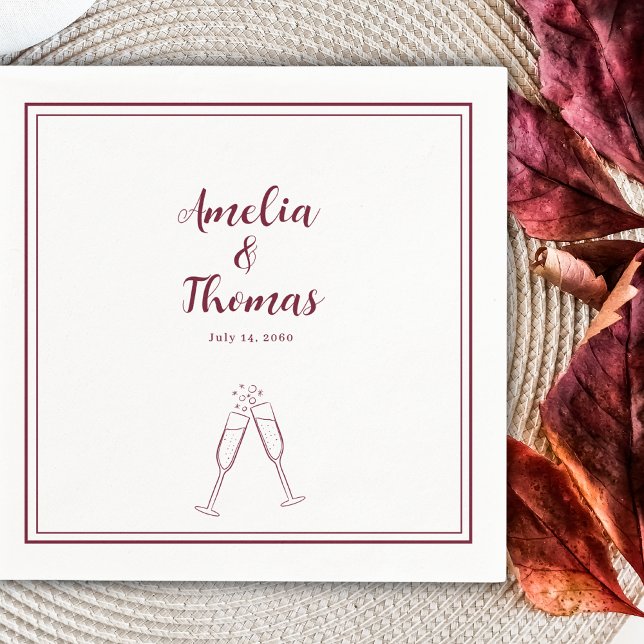 Burgundy Border Champagne Minimalist Wedding  Napkins (Creator Uploaded)
