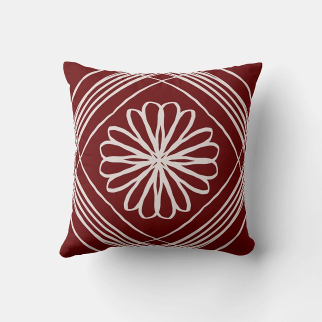 Burgundy Botanical Abstract Flower Throw Pillow (Back)