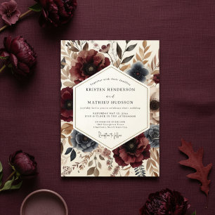 Burgundy Botanical Autumn Wedding Invitation