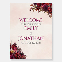 Burgundy Botanical Autumn Wedding Welcome Sign