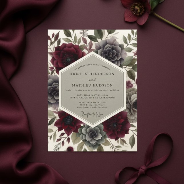 Burgundy Botanical Bloom Wedding Invitation (Creator Uploaded)