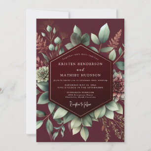 Burgundy Botanical Bloom Wedding Invitation