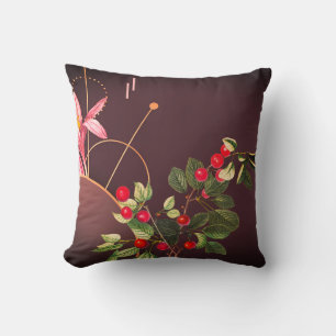 Burgundy Botanical Cherries Abstract Backdrop Throw Pillow