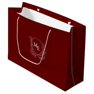 Burgundy botanical crest monogram wedding large gift bag