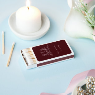 Burgundy botanical crest monogram wedding matchboxes