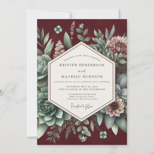 Burgundy Botanical Elegance Wedding Invitation (Front)