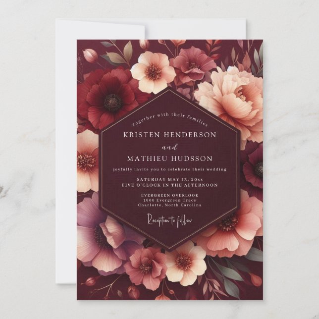 Burgundy Botanical Enchantment Wedding Invitation (Front)