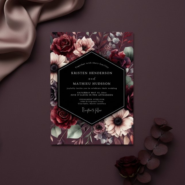 Burgundy Botanical Enchantment Wedding Invitation (Creator Uploaded)
