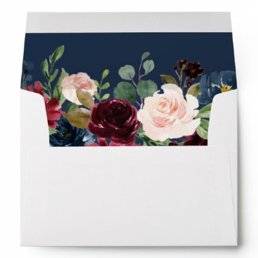 Burgundy Botanical Floral Navy Blue for 5x7 cards Envelope