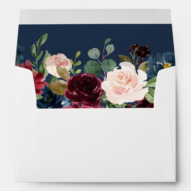 Burgundy Botanical Floral Navy Blue For 5x7 Invitations Envelope