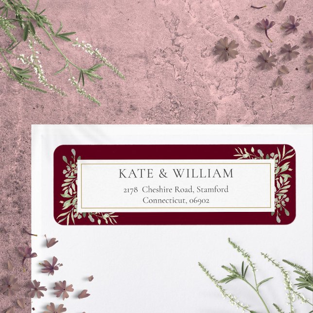 Burgundy Botanical Greenery Foliage Address Label (Burgundy Botanical Greenery Foliage Address Label)