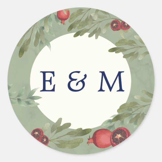 Burgundy Botanical Greenery Monogram Wedding Classic Round Sticker (Front)