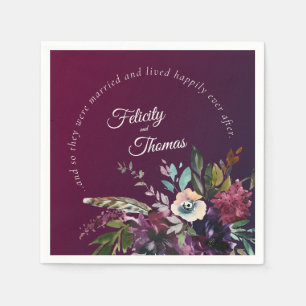 Burgundy Botanical Happily Ever After Wedding Napkins