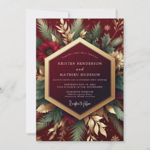 Burgundy Botanical Holiday Wedding Invitation