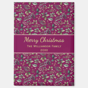 Burgundy Botanical Merry Christmas Personalized Magnet