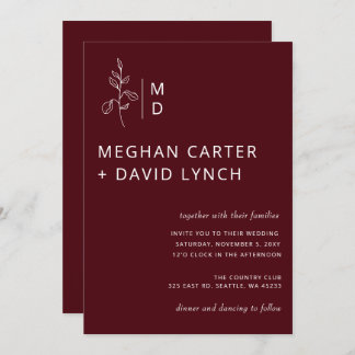 Burgundy Botanical Monogram Wedding Invitation