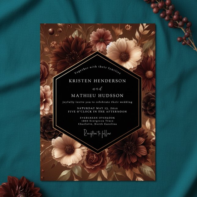 Burgundy Botanical Moody Wedding Invitation (Creator Uploaded)