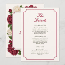 Burgundy Botanical rich wedding details card