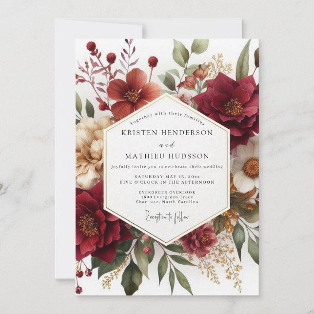 Burgundy Botanical Romance Wedding Invitation (Front)