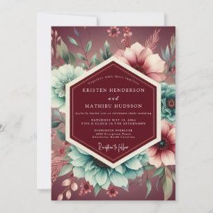 Burgundy Botanical Romance Wedding Invitation