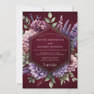 Burgundy Botanical Romantic Wedding Invitation