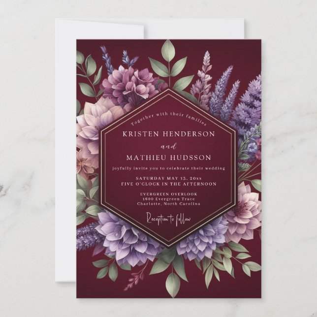 Burgundy Botanical Romantic Wedding Invitation (Front)