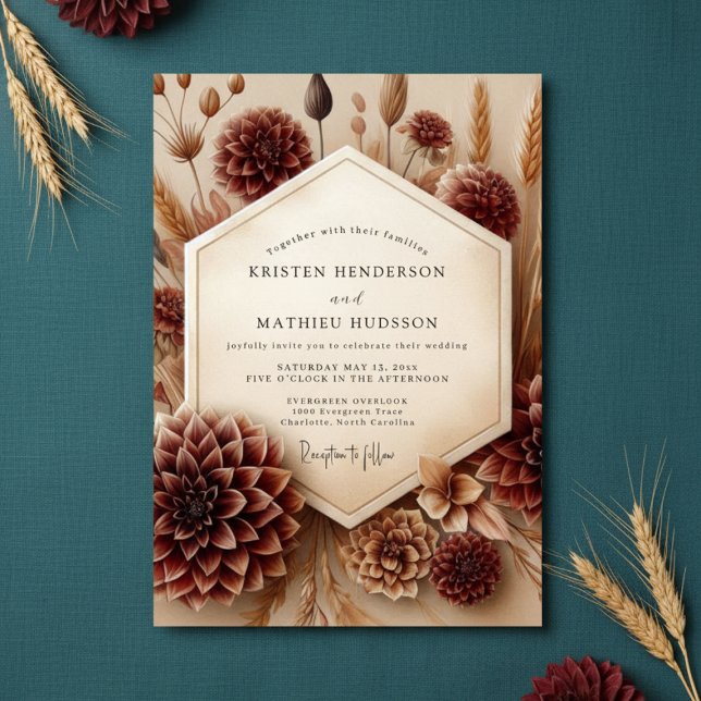 Burgundy Botanical Rustic Wedding Invitation (Creator Uploaded)