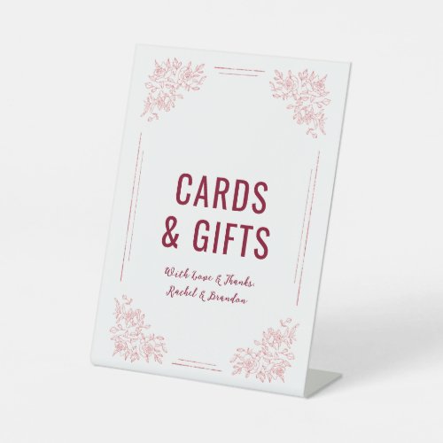 Burgundy Botanical Wedding Cards and Gifts Pedestal Sign