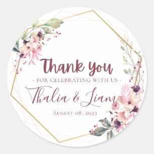 Burgundy Botanical Wedding Favor Classic Round Sticker