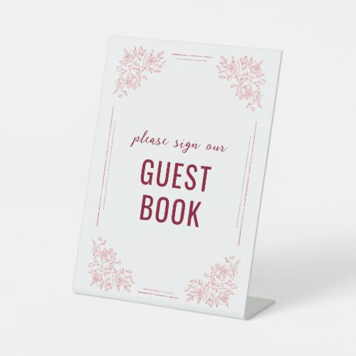 Burgundy Botanical Wedding Guest Book Pedestal Sign