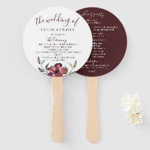 Burgundy Botanical Wedding Program Hand Fan
