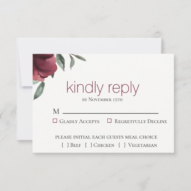 Burgundy Botanical Wedding RSVP Card (Front)