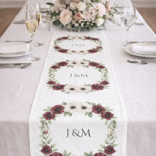 Burgundy Botanical Wreath Wedding Decor Newlyweds Long Table Runner