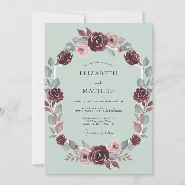 Burgundy Bountiful Autumnal Wedding Invitation (Front)
