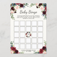 Burgundy Bouquet | Baby Shower Bingo Invitation