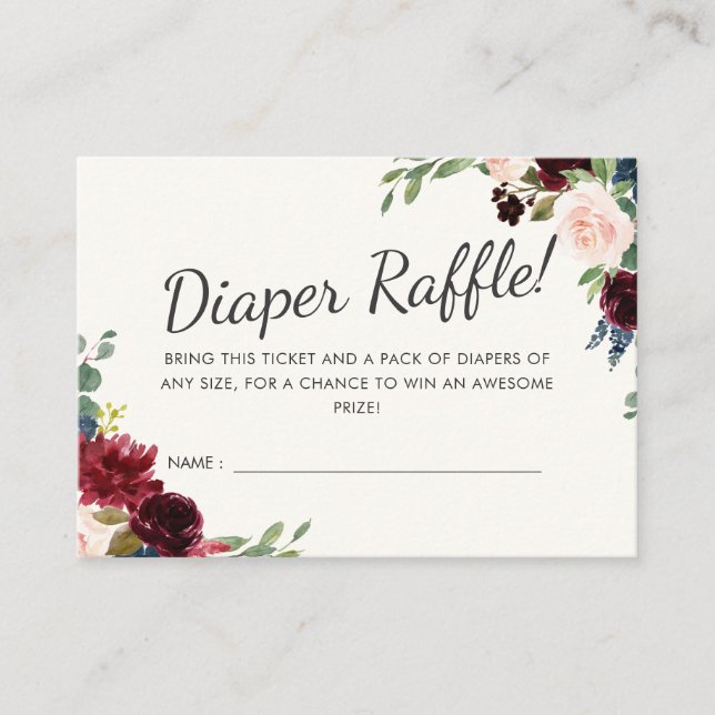 Burgundy Bouquet | Baby Shower |Diaper Raffle Game Enclosure Card (Front)