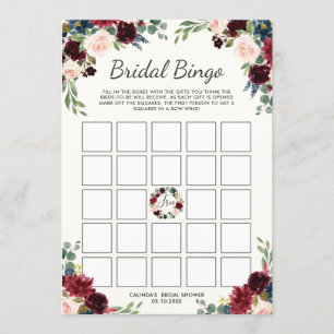 Burgundy Bouquet Bridal Shower Bingo Game Invitation