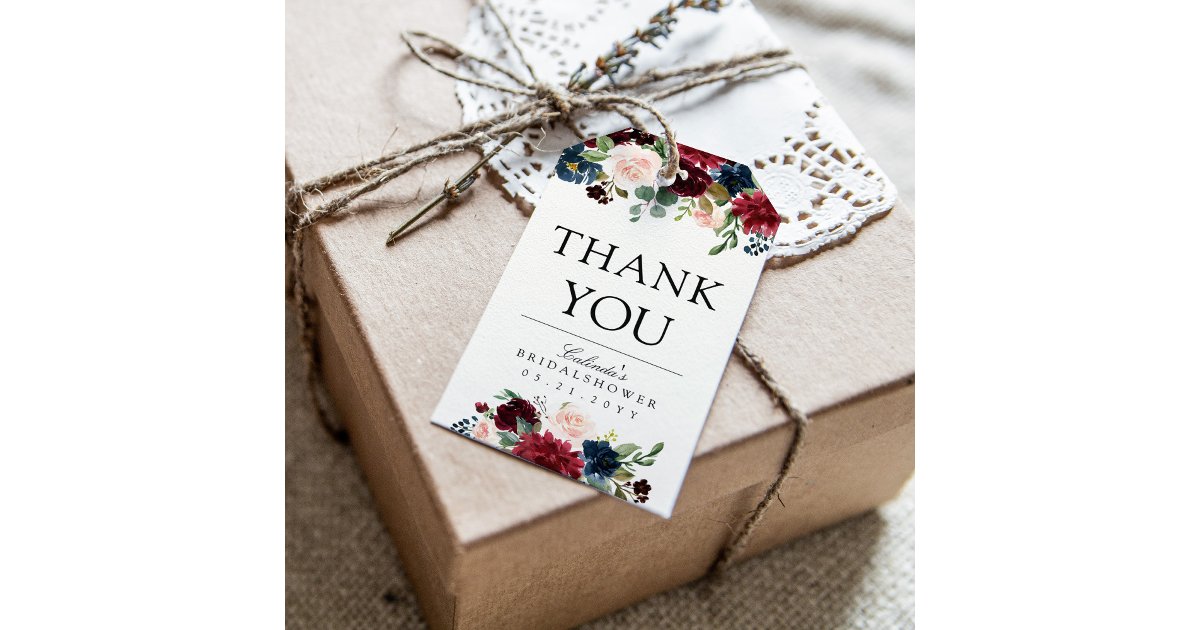 Burgundy Bouquet | Bridal Shower | Thank You Gift Tags | Zazzle