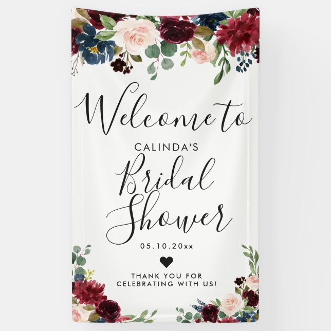 Burgundy Bouquet | Bridal Shower Welcome Banner (Vertical)