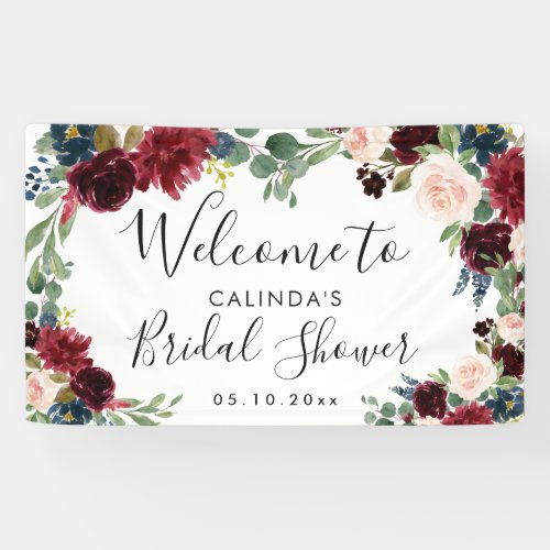 Burgundy Bouquet  Bridal Shower Welcome Square Banner