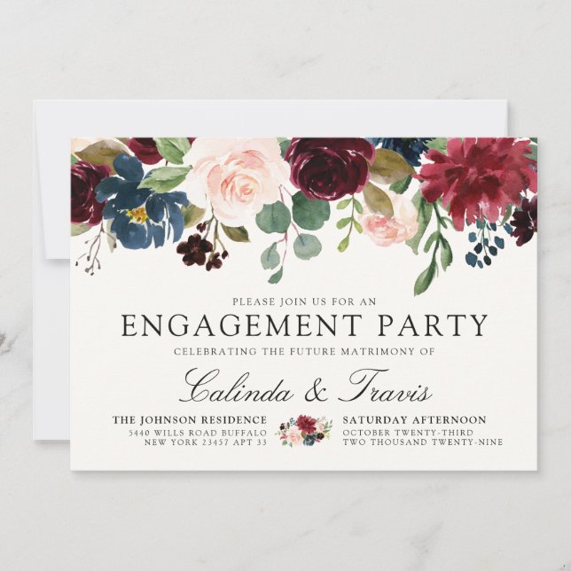 Burgundy Bouquet | Engagement Party Invitation (Front)