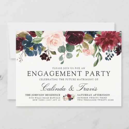 Burgundy Bouquet  Engagement Party Invitation