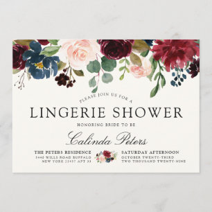 Burgundy Bouquet Floral Lingerie Shower Invitation