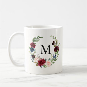 Burgundy Bouquet Floral Monogram Coffee Mug