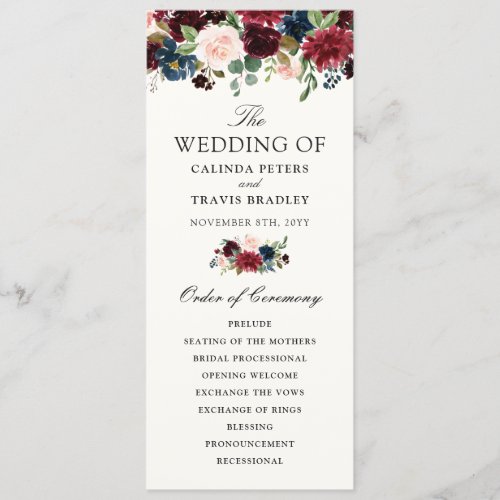 Burgundy Bouquet  Floral Wedding Program