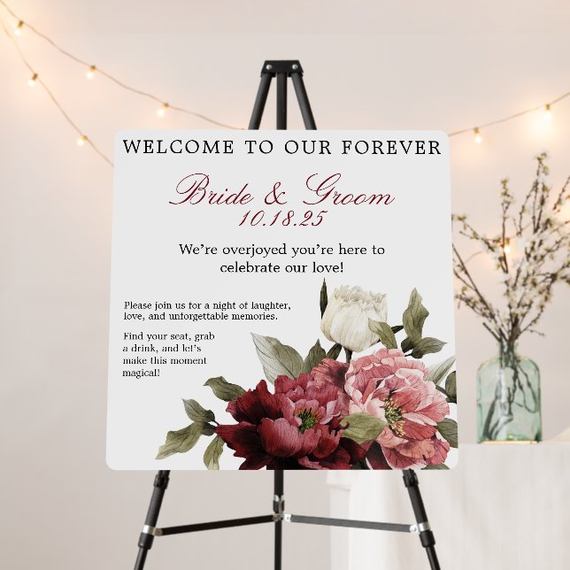 Burgundy Bouquet Foam Wedding Welcome Sign (In Situ (Stand))
